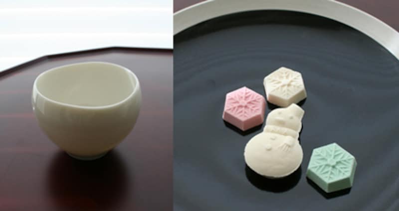 蒼爽土瓶の茶器セットと干菓子