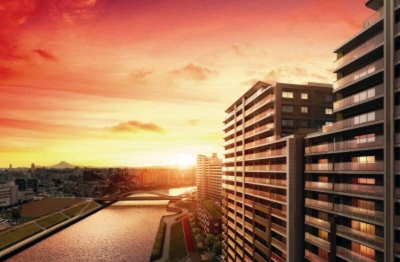 『アクアテラ』より富士山方向に「新豊橋」を望む＜完成予想CG＞