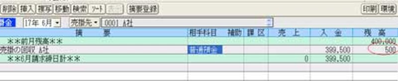 売掛金が消しこまれていない
