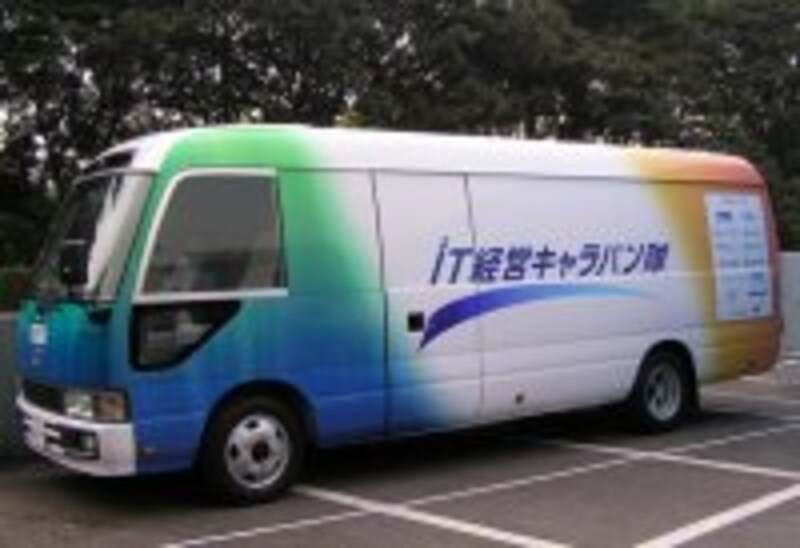 6台の最新パソコンを搭載したキャラバンバス
