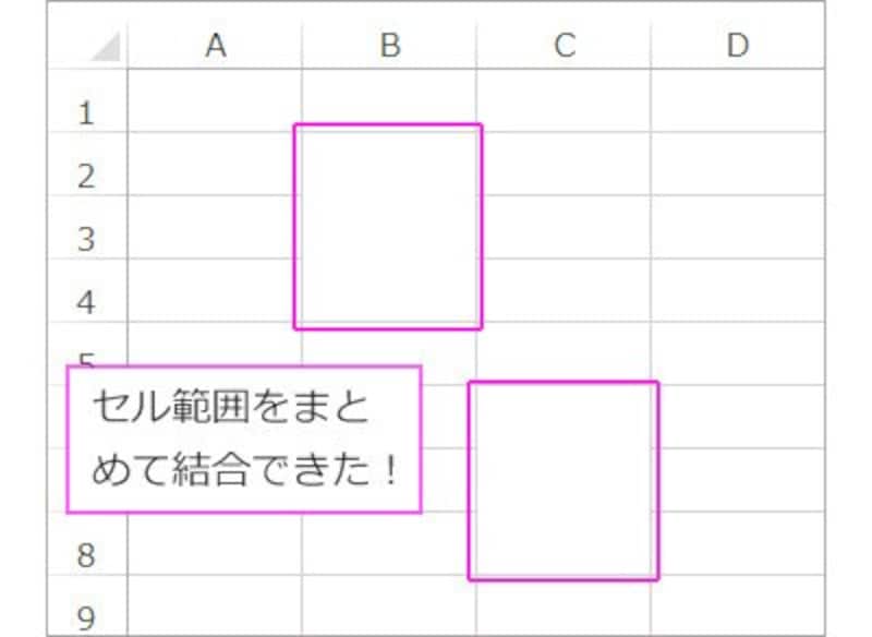 一気に複数のセル範囲をまとめて結合できた
