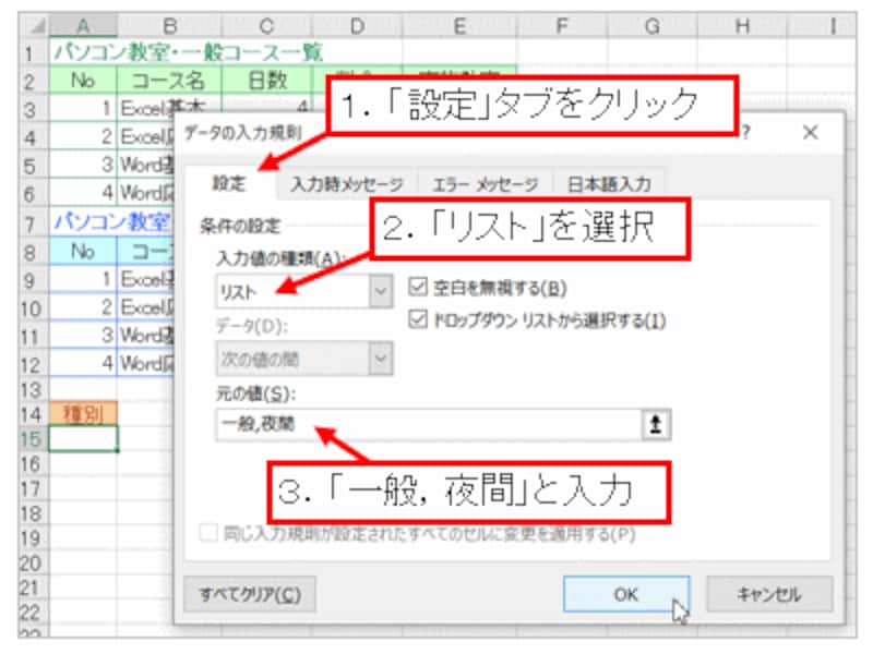 入力規則「リスト」を設定