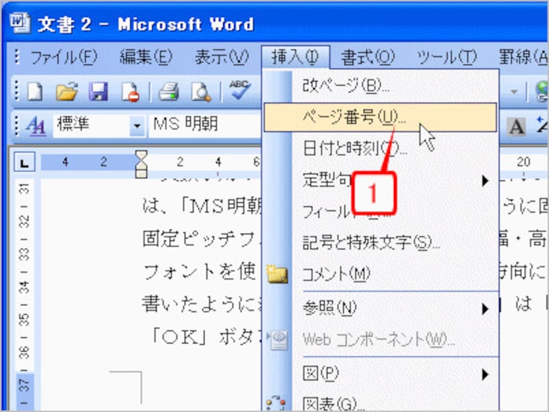 ［ページ番号］ダイアログボックスを開く
