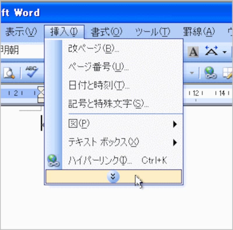 メニューを開いたまま少し待つのも面倒なときは、メニュー下端のボタンをクリックすると、すぐにすべてのコマンドが表示されます。
