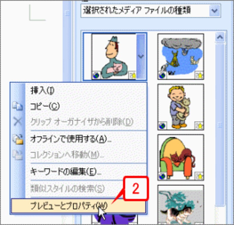 メニューが表示されたら［プレビューとプロパティ］を選択します。