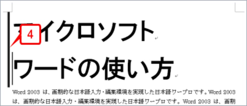 段落が2つになりました。どちらの段落も左辺に段落罫線を表示する設定になっているので、2つの段落罫線がつながって表示されているのが確認できます
