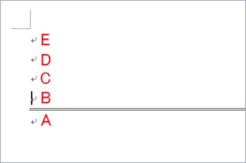 ［Enter］キーを3回押して新しい段落Ｃ、Ｄ、Ｅを3つ作成します