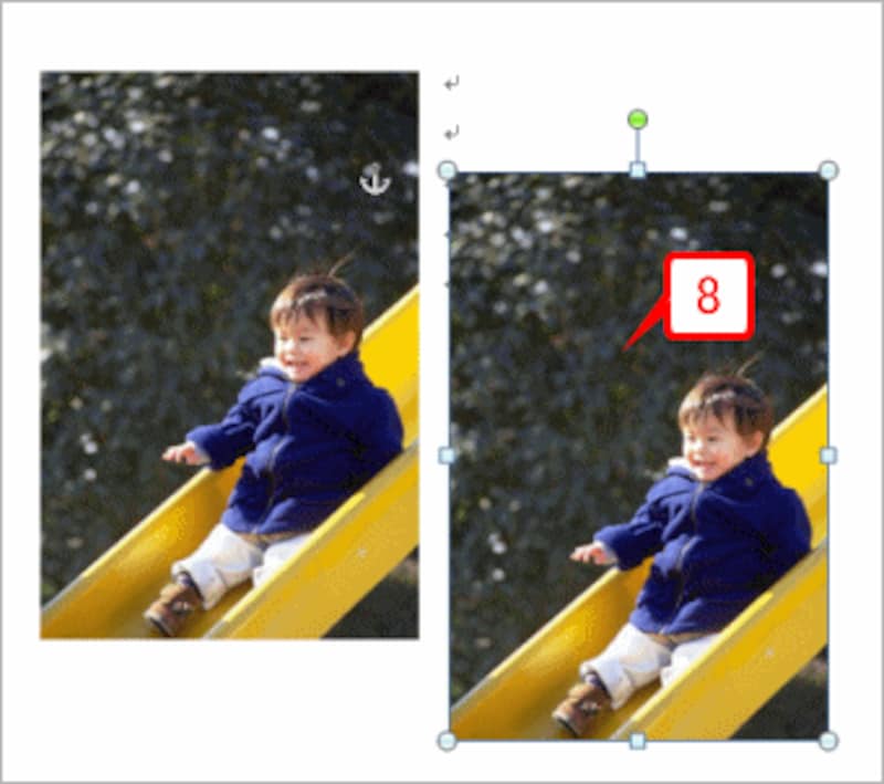 画像の文字列の折り返しが［前面］に変更されます。