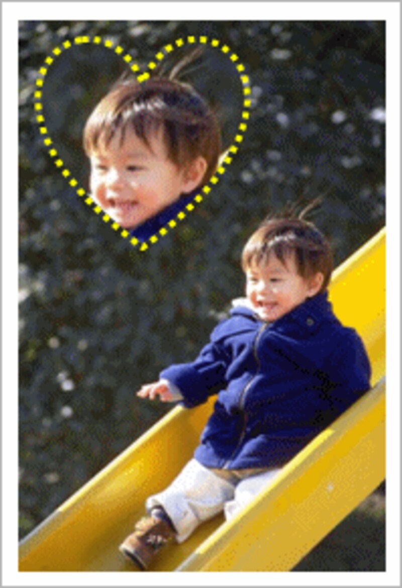 ハート型で切り抜いて、線を黄色い点線にした例