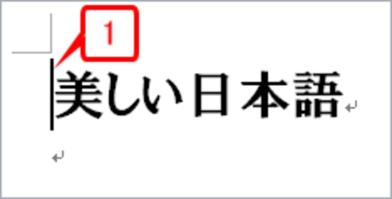 「美しい日本語」という文章の先頭にカーソルを置きます