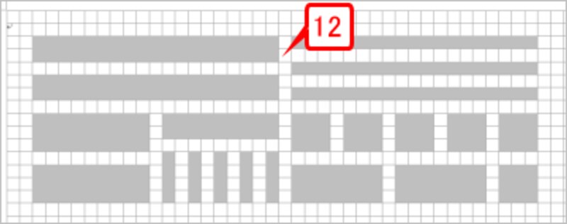 作成した四角形は［Ctrl］キーを押しながらドラッグすればコピーできます。これは、コピーしてさまざまなサイズにした四角形です。どの四角形もグリッド線にピッタリと揃っています。これらを部品として使って地図を作っていきます
