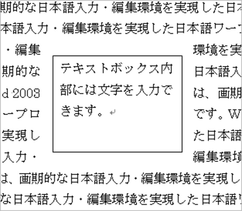 テキストボックス周囲の文字の配置を設定できます。設定は［テキストボックスの書式設定］ダイアログボックスの［レイアウト］タブで行います