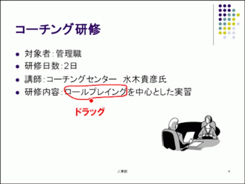 ここでは、ドラッグして文字の周りを円で囲んだ