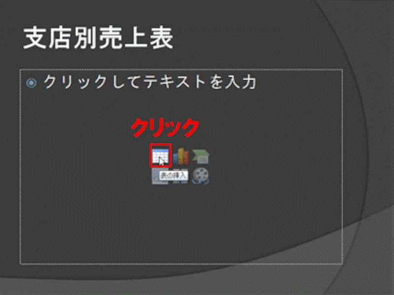 「ホーム」タブの「表」ボタンをクリックして表を挿入することもできる