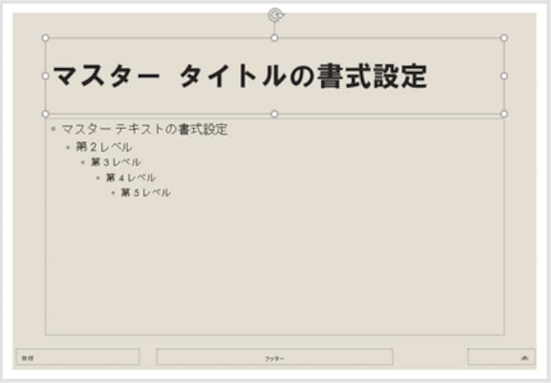 スライドマスターで設定した書式が自動的に反映されます。