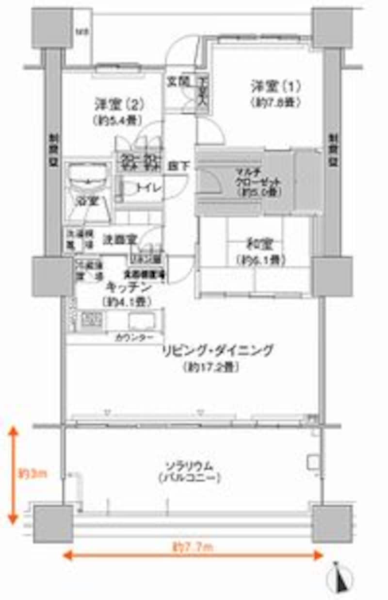 パークシティ柏の葉キャンパス一番街間取り図(A-91タイプ)