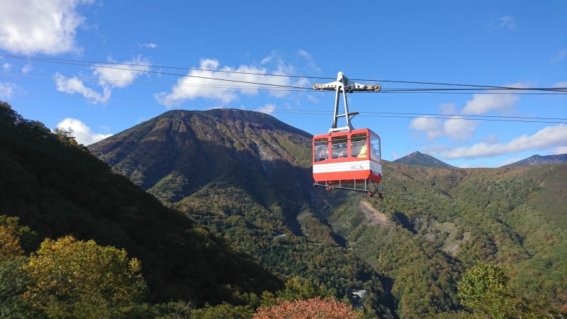 明智平ロープウェイと男体山