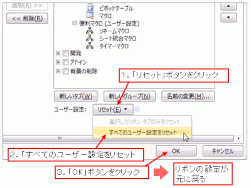 「リセット」ボタンで元に戻せる