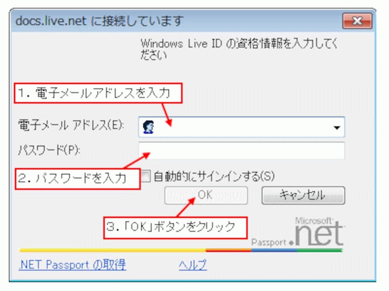 電子メールアドレスとパスワードを入力
