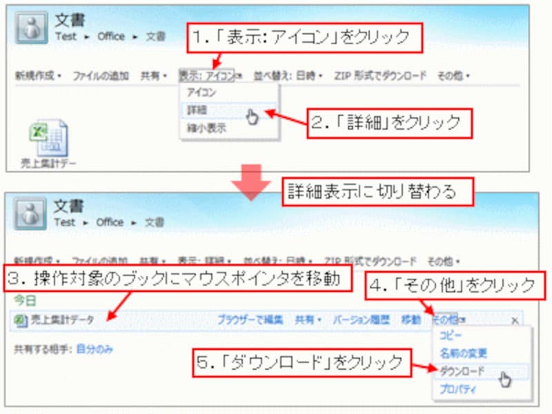 Sky DriveからローカルPCへブックをダウンロードすることもできる
