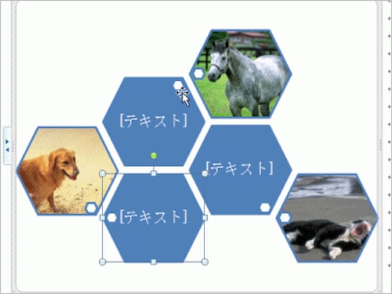 文書中の画像を選択したら、［書式］タブの［図のレイアウト］ボタンをクリックして、図を選びます