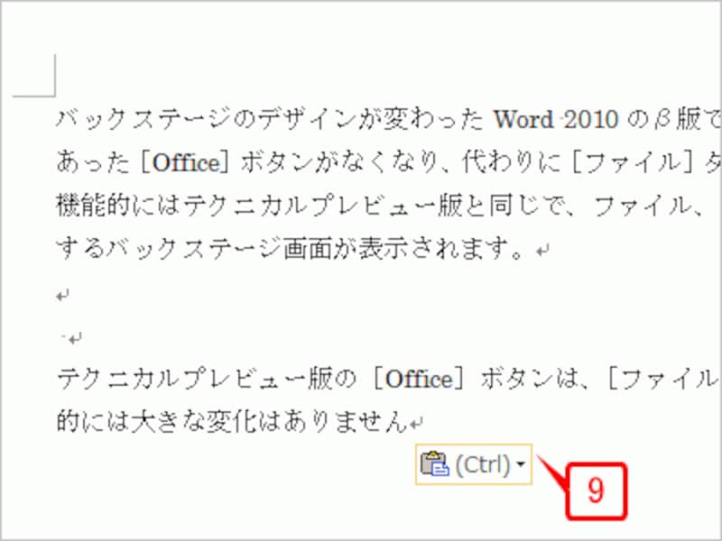 ここでは［テキストのみ保持］をクリックします。文字だけが貼り付けられ、［貼り付けオプション］ボタンが表示されました