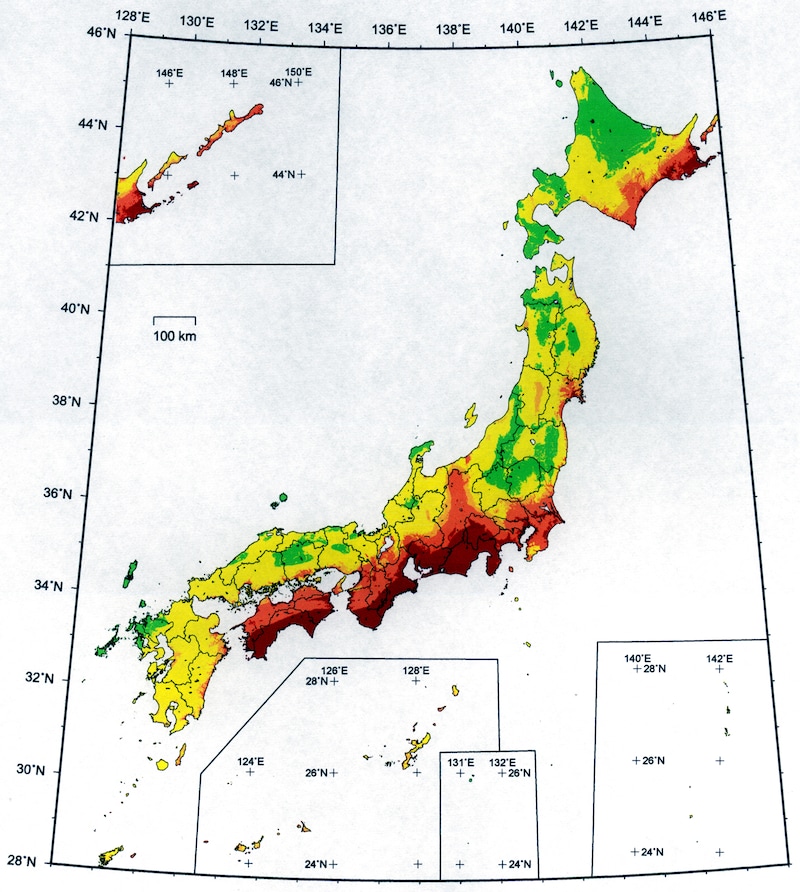 地震の起きる可能性地図