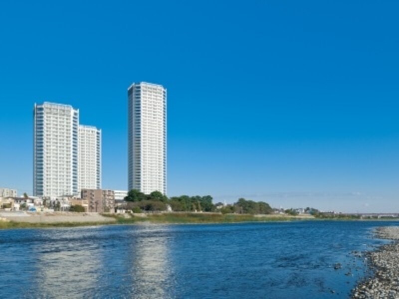 多摩川より望む二子玉川東地区第1種市街地再開発事業「二子玉川ライズ」(2009年11月撮影)