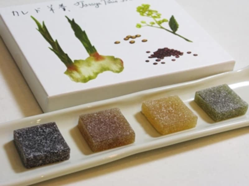 「カレ ド 羊羹」左から小豆・生姜・白味噌・山椒