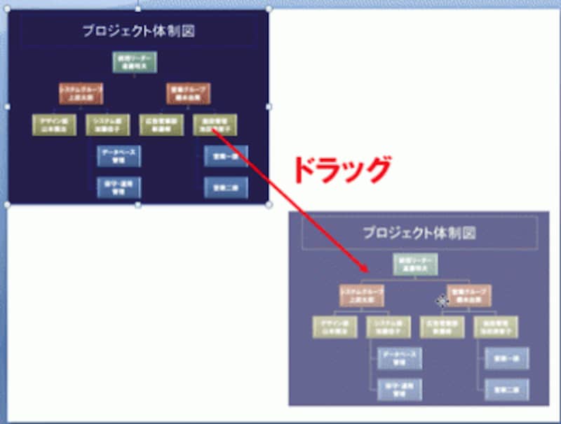 最初に一番上の画像をスライドの右下にドラッグして移動する
