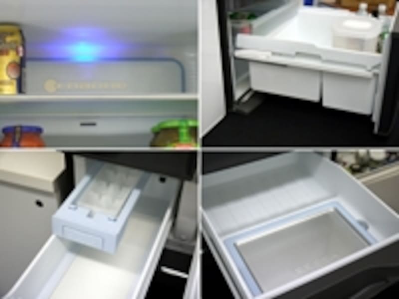 左上から、ナノイー&ガラス棚・100%全開収納・洗える製氷皿・新鮮凍結と、プチ個性は盛りだくさんだが、大きな個性がないのが現状