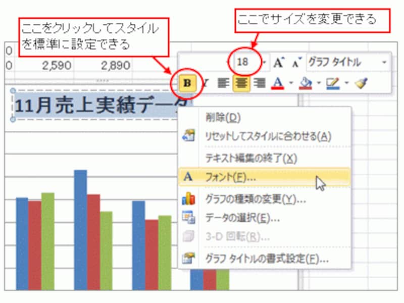 ミニツールバーからフォントを設定