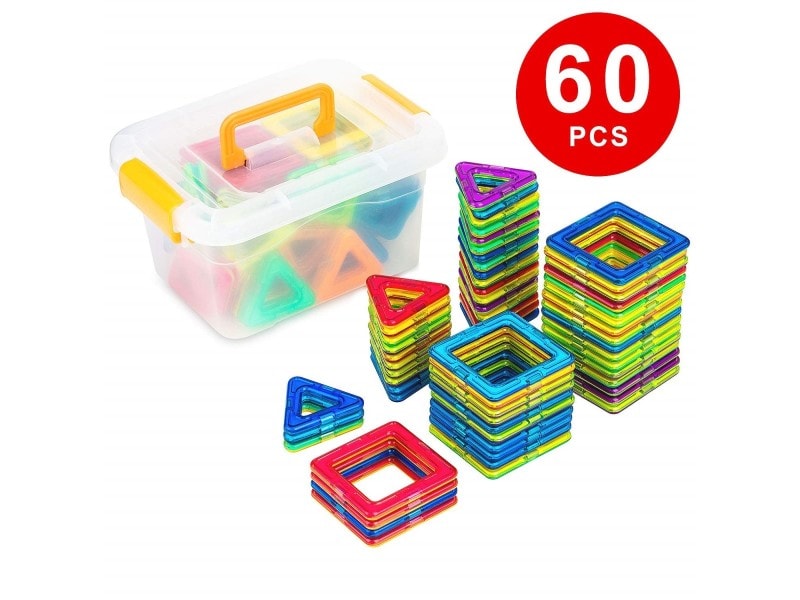1歳クリスマスプレゼントおもちゃランキング 第8位『Kingstar マグネットブロック 【60ピース】 収納ケース付き 正方形*30pcs 三角形*30pcs』