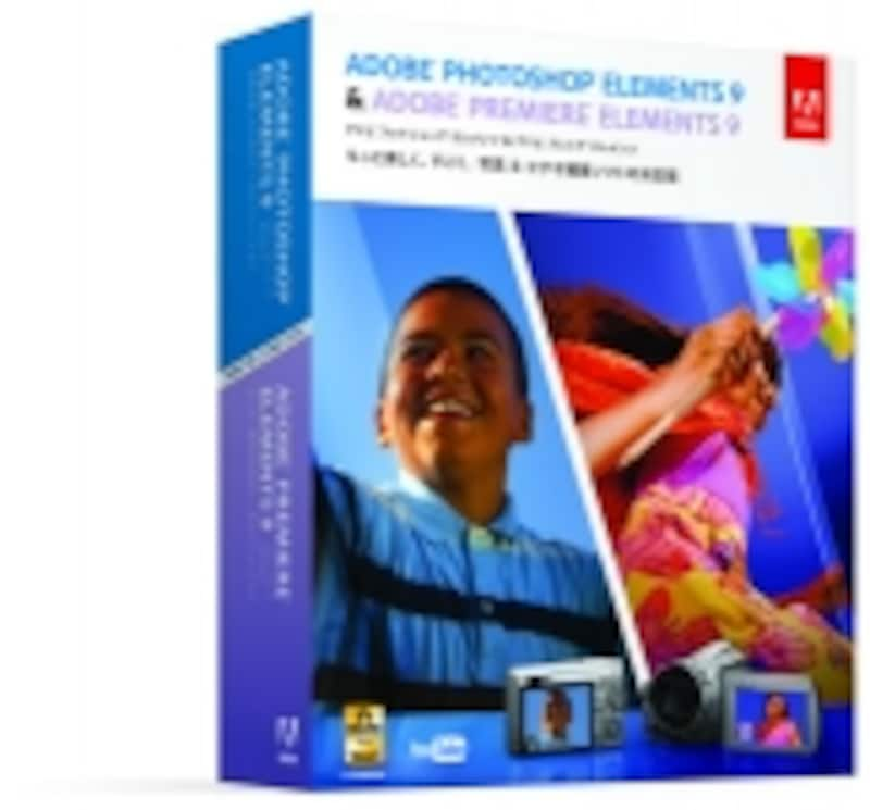 『Adobe Photoshop Elements 9 & Adobe Premiere Elements 9』のパッケージショット。