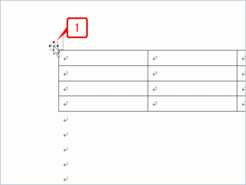 表中にマウスポインタを置き、表の左上に表ハンドルの［＋］マークが表示されたら右クリックします