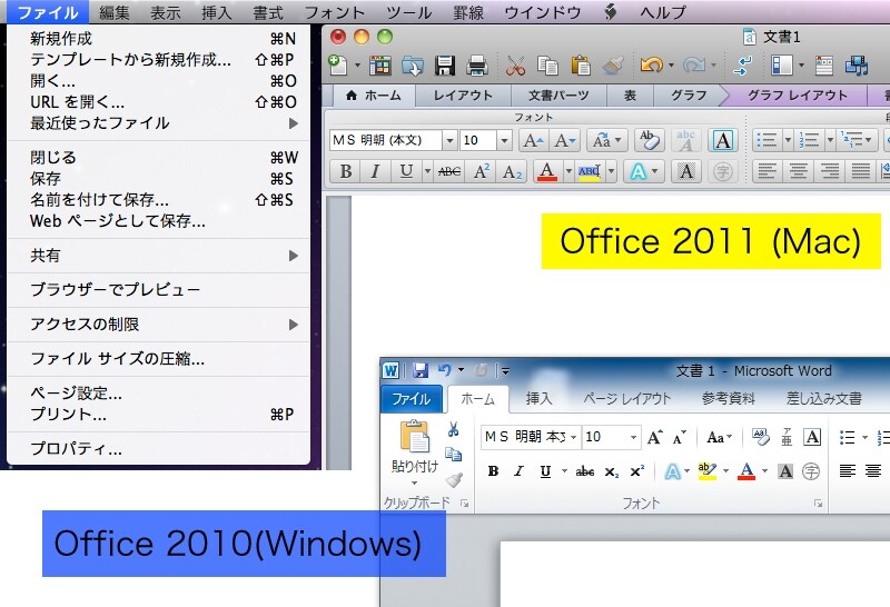 MacとWindowsのリボンの違い