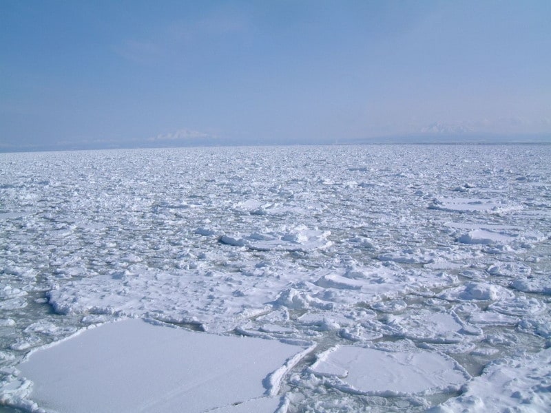 流氷原から知床連山を望む