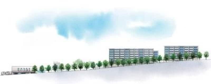 ゆるやかなアプローチを進んだ高台に「ザ・パークハウス 市ヶ尾」は誕生する。「立地断面イラスト」
