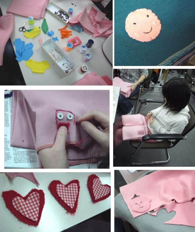 布を切り抜いて刺繍して、子供たちも大活躍!