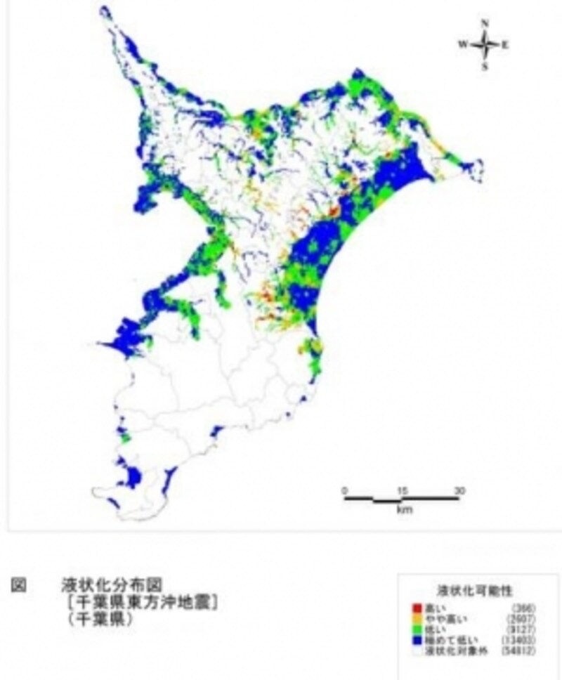 千葉県東方沖地震の液状化危険度予測図(平成19年度千葉県地震被害想定調査)