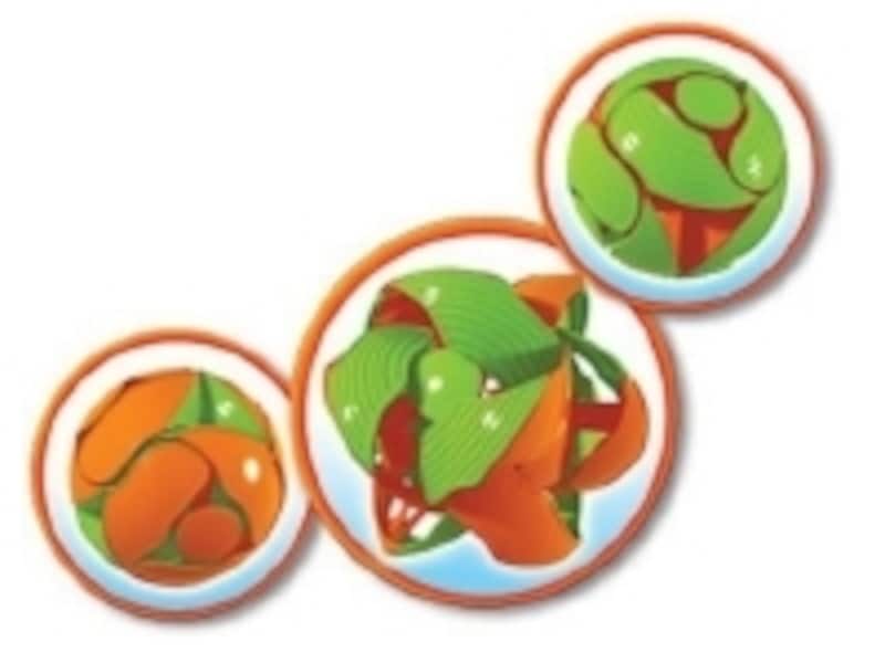 グリーン側とオレンジ側は手触りが違うパーツで構成されています