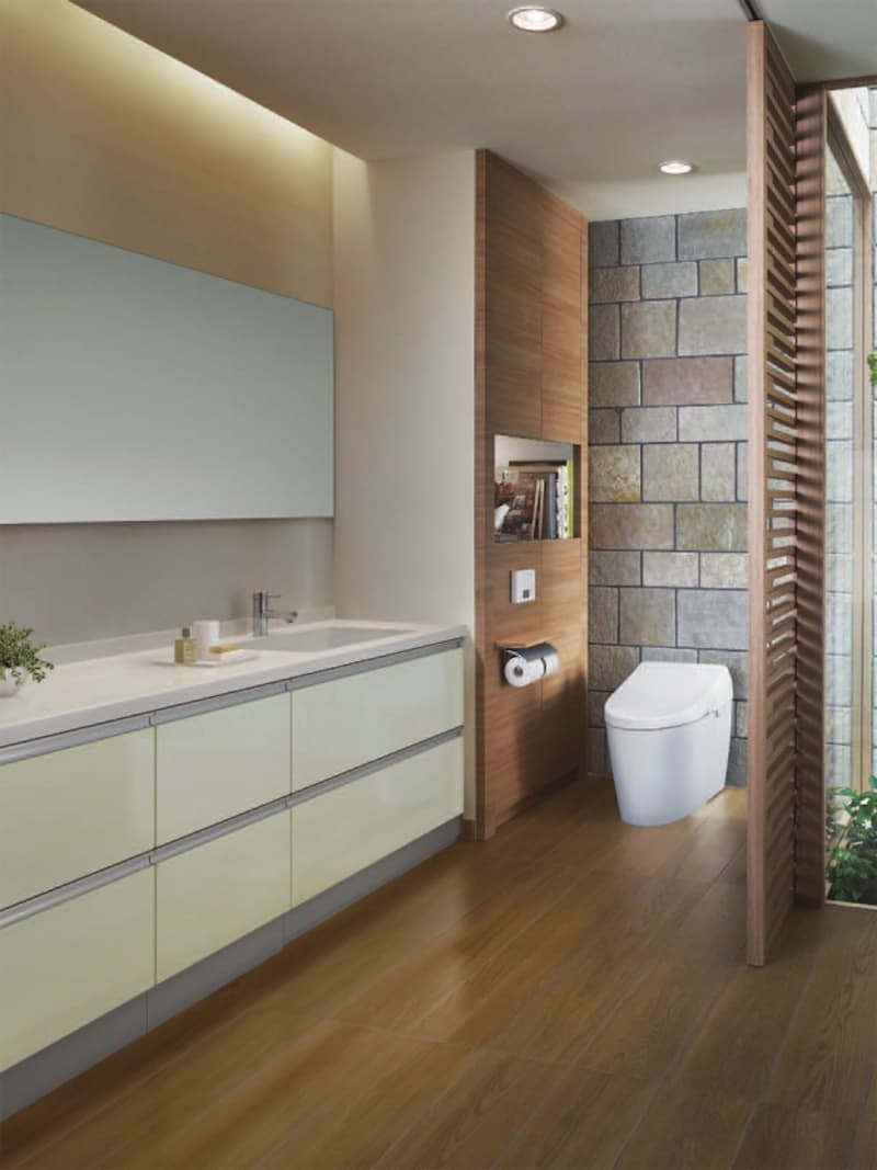 洗面とトイレをひとつの空間としてゆとりのある空間を。[システム・Jシリーズ]　TOTO　 http://www.toto.co.jp/