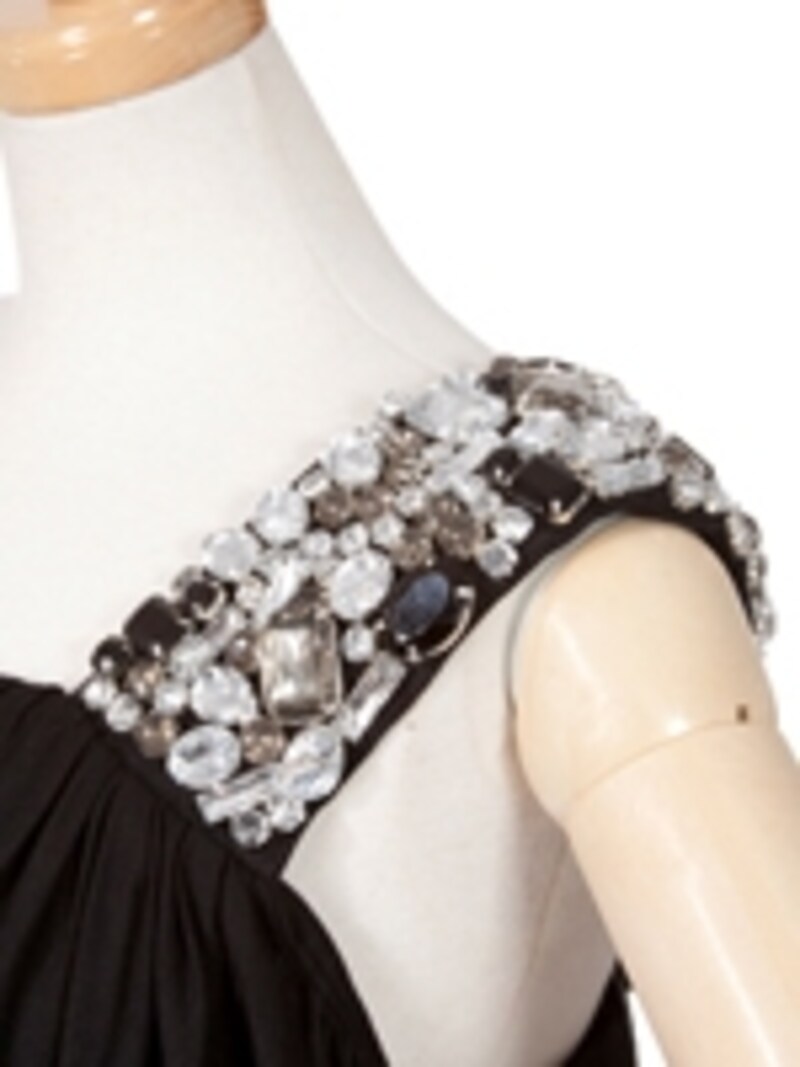 F.E.M. by t-bags／ビジュー付きワンショルダーロングドレス（ブラック）