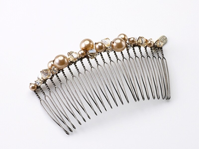ゴールドのパールとクリアのビーズが涼しげ＆ゴージャスな飾り付きコーム