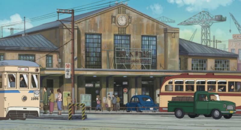 野毛側から見た桜木町駅（スタジオジブリ提供）
