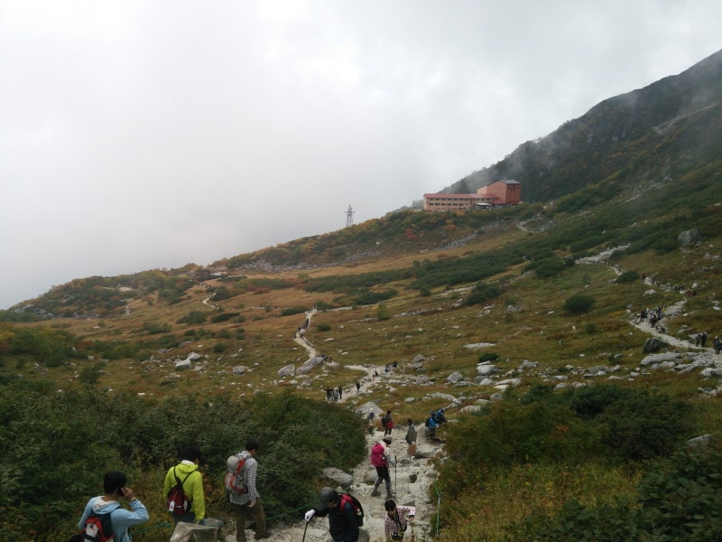 上から眺める千畳敷カールとロープウェイ 千畳敷駅
