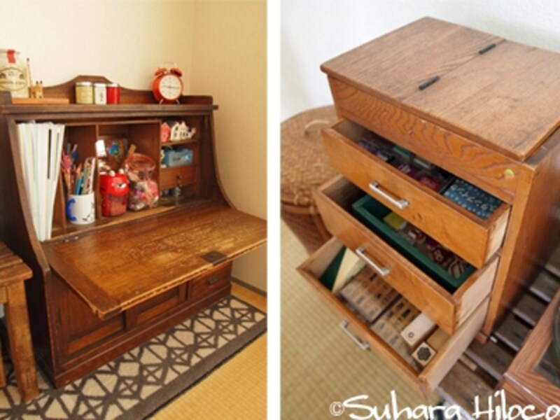 和室の骨董を使った収納