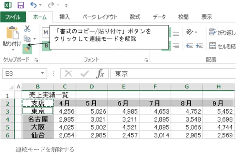 連続モードを解除する