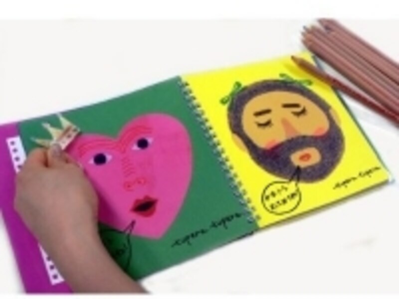 パーツシールを貼り、さらにペンで描き加えるともっとおもしろい表情に!