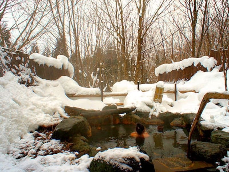 平湯温泉深山桜庵の貸切露天風呂